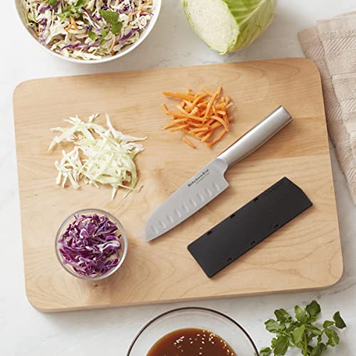 KitchenAid Gourmet Forged Triple Rivet Serrated Utility Knife with Custom Fit Blade Cover, 5.5 inch, Sharp Kitchen Knife, High Carbon Japanese Stainless Steel Blade, Stainless Steel - style: 5-Inch Santoku Knife