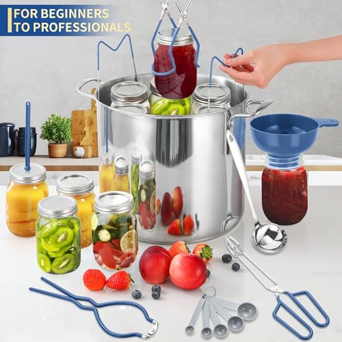 Canning Supplies Starter Kit,Canning Kit for Beginners of 9 with Jar Lifter，Wide Mouth Funnel,Wrench,Tongs,Lid Lifter,Bubble Popper,Canning Labels,ladle,Measuring spoon-Blue - color: X9-Blue