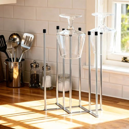 2 Pcs Foldable Bottle Drying Rack Stainless Steel Plastic Bag Drying Racks with Silicone Caps 8 Poles Space-Saving Countertop Organizer Dryer Rack for Cup Water Bottles Dish Plate Bag