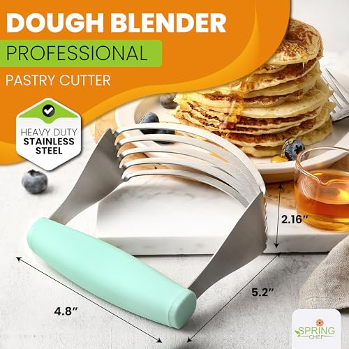 Spring Chef XL Dough Blender For Baking, Heavy Duty Manual Dough Mixer, Stainless Steel Pastry Cutter with Sharp Blades, Pastry Blender for Easy Mixing, Dishwasher Safe - Mint | Heavy Duty Dough Mixer with Stainless Steel Blades, Butter Cutter for Easy Mi