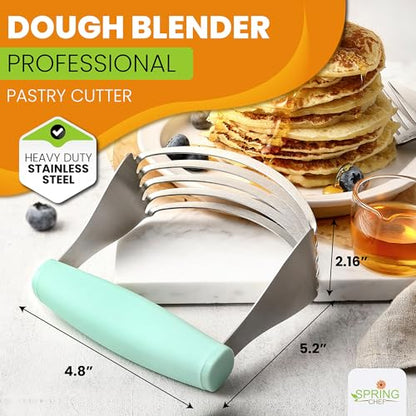 Spring Chef XL Dough Blender For Baking, Heavy Duty Manual Dough Mixer, Stainless Steel Pastry Cutter with Sharp Blades, Pastry Blender for Easy Mixing, Dishwasher Safe - Mint | Heavy Duty Dough Mixer with Stainless Steel Blades, Butter Cutter for Easy Mi