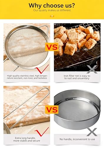 2 Pack Fine Mesh Strainer Set, Stainless Steel Kitchen Sieve for Flour Sifting, Juice Soy Milk Tea Strainer, Small Metal Colander Kitchen Filter Tool (12cm + 8cm)
