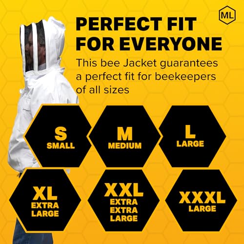 Mann Lake Economy Hooded Beekeeping Jacket, Lightweight Protective Bee Gear with Hooded Veil, Cool & Breathable, Ideal for Warm Weather, Budget-Friendly Beekeeper Outfit for Beginners, Large - size: Large