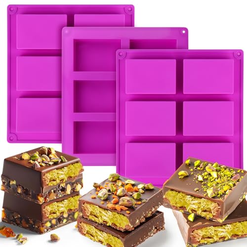 Palksky Rice Snacks Molds for Rice Krispies Treats Baking, 3pcs 6-Cavityrice Cereal Bars Trays for Crispy Treat Making, Candy Making Supplies for Chocolate Brownie Cornbread Pudding Butter Mould - style: 3PCS 6 Rice Snacks Molds