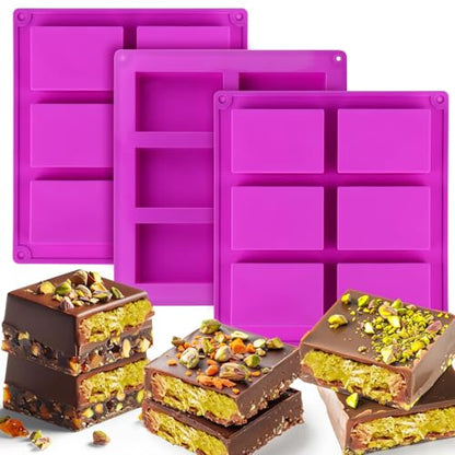 Palksky Rice Snacks Molds for Rice Krispies Treats Baking, 3pcs 6-Cavityrice Cereal Bars Trays for Crispy Treat Making, Candy Making Supplies for Chocolate Brownie Cornbread Pudding Butter Mould - style: 3PCS 6 Rice Snacks Molds