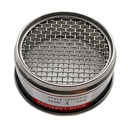 LABALPHA 5 Mesh Lab Sieves, Test Sieve #5 Mesh, 4'' Diameter, 304 Stainless Steel Wire Cloth (4mm) - size: 5 mesh (4mm)