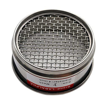 LABALPHA 5 Mesh Lab Sieves, Test Sieve #5 Mesh, 4'' Diameter, 304 Stainless Steel Wire Cloth (4mm) - size: 5 mesh (4mm)