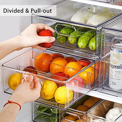 MANO 2Pack Clear Fridge Drawers Pull Out Stackable Refrigerator Drawer Organizer Bins Pantry Storage Box Plastic Food Containers for Kitchen Bathroom Office Closet (X-Large) - style: 2L