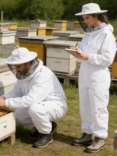 ANDES Pro Bee & Wasp Suit, Sting Proof, 2 Ventilated Veils & Gloves,M | Ideal for Beginner &Professional Beekeepers, Full Body Protection, Heavy Duty Fabric for Backyard & Apiary - size: M for 5'3" – 5'7"