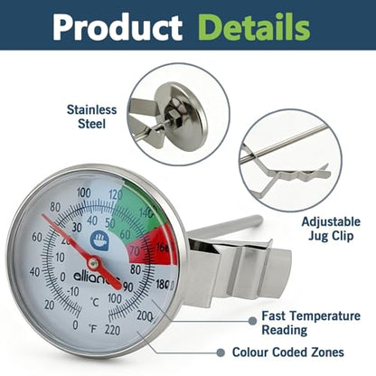 Milk Frothing Thermometer with Clip,White,One Size
