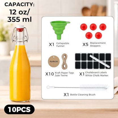 Ruckae Swing Top Glass Bottles,Flip Top Glass Bottle with Lids Sealable Kombucha Bottle for Brew Beer Syrup Vanilla Extract Air Tight Bottles for Gift (12 oz 10 pack) - size: 12 oz 10 pack