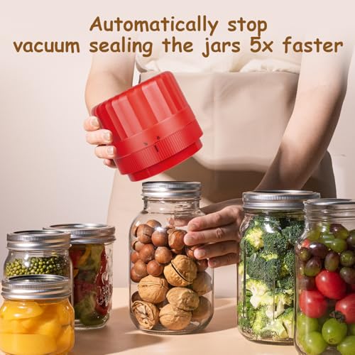 HTPOW Electric Mason Jar Vacuum Sealer Kit + Wide & Regular Mouth Mason Lid | Kitchen Tool, Vacuum Sealing Machine for Canned Food Storage Pantry, Homesteading Supplies, Gifts for Mom Grandma - color: Red