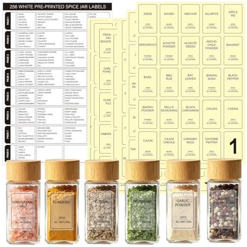 256 Spice Labels, Preprinted Minimalist Waterproof Stickers Removable Transparent Blank Label Expiration Date Labels Tear Resistant Sticker for Kitchen Jars Food Containers Spice Organizers Storage - color: Transparent