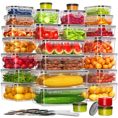 KEMETHY 54-Piece Food Storage Containers with Lids(27 Containers & 27 Lids), Plastic Food Containers for Pantry & Kitchen Storage and Organization, BPA-Free, Leak Proof, Reusable with Labels & Pen - color: 54 Piece