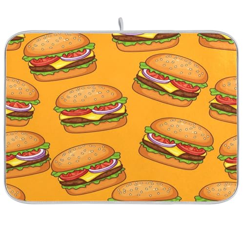 Cheeseburger Tomato Yellow Dish Drying Mat Kitchen Dish Drying Pad Absorbent Microfiber Dish Drainer Mat for Coffee Bar Sinks Draining Racks 16x18 Inch - size: 16x18in