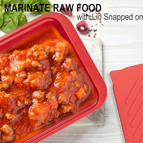 Czlizdyt Deep Grilling Prep and Serve Trays with lid, BBQ Tray for Marinating Raw and Cooked Food, Diswasher Safe Nesting Trays Black in Red - style: Deep Prep Trays with Lid