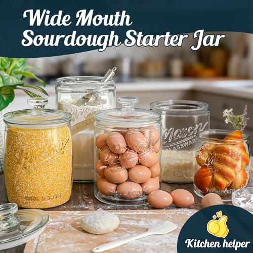 1 Gallon Glass Cookie Jar with Lid Airtight, Large Wide Mouth Sourdough Starter Jar for Baked Goods - Glass Storage Container for Pantry Organizer, Laundry Room, Flour, Dog Treats, Meal Prep