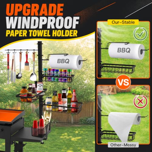 Griddle Caddy Organizer for Blackstone Griddle Accessories, Outdoor Kitchen Accessories, BBQ Grill Picnic Utensil Condiment Caddy with Paper Towel Holder, for Husband & Dad & Him