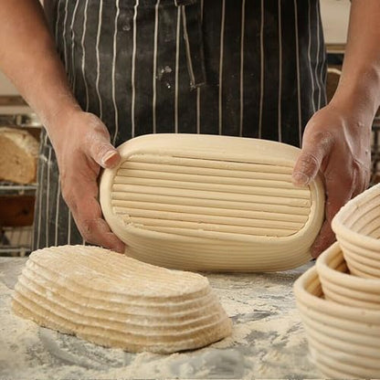 Dimpola Banneton Bread Proofing Basket Banneton Basket Set Sourdough Proofing Basket Round Proofing Bowls Handmade Rattan Baskets and Liners (Oval 10 inch set of 2) - style: Oval 10 inch set of 2