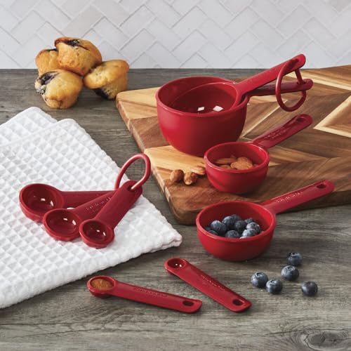 KitchenAid Universal Easy To Read Measuring Cup and Spoon Set with Soft Grip Handle for Maximum Control, Hang Hole and Nesting For Easy Storage, Dishwasher Safe, 9 Piece, Empire Red - color: Empire Red