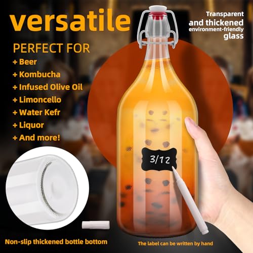 64oz Flip Top Glass Bottle 2 Liter Swing Brewing with Stopper for Beverages, Oil, Vinegar, Kombucha, Beer, Water, Soda, Kefir Airtight Lid & Leak Proof Cap Clear (clear 1 pc)