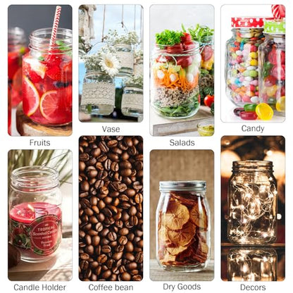 Mason Jars with Lids 32 oz, 2 Pack Regular Mouth Glass Canning Jars for Food Storage, Juice, Jam, Candies, Snack