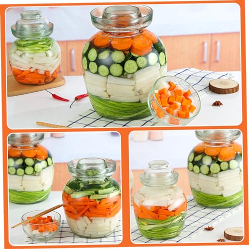 Pickle Container 1.5 L Food Grade Fermentation Jar Kimchi Containers with Bowl Cap Transparent Glass Jar with Lid Fermentation Kit for Pickling Kimchi Sauerkraut, Containers - color: 1.5l