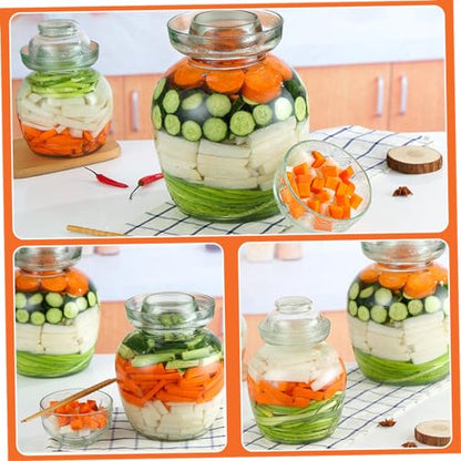 Pickle Container 1.5 L Food Grade Fermentation Jar Kimchi Containers with Bowl Cap Transparent Glass Jar with Lid Fermentation Kit for Pickling Kimchi Sauerkraut, Containers - color: 1.5l