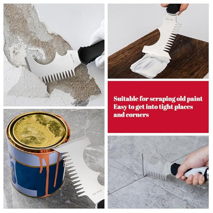 Mister Rui 5 in 1 Paint Brush Comb and Roller Cleaner Tool, Stainless Steel Paint Brush Cleaner with Hammer Base & Anti-Slip Grip, for Professional Painters & DIYers - color: Black+gray