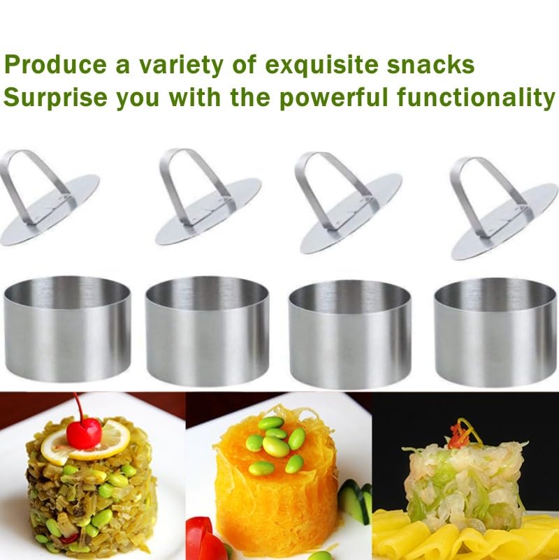 Round Cake Rings Cake Molds Set of 8, Stainless Steel Mousse and Pastry Mini Baking Ring Mold, Food Rings Dessert Rings Set Including 8 Rings & 8 Food Presses,3.15"x1.57" - color: 8 Round