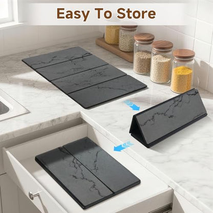 Large Stone Dish Drying Mat for Kitchen Counter,24"(L)×16"(W),Quick Dry Super Absorbent Drying Matt Kitchen Counter,Collapsible Diatomaceous Earth Dish Mats,for Dishes Bottles Cups,Any Countertop - color: Gray