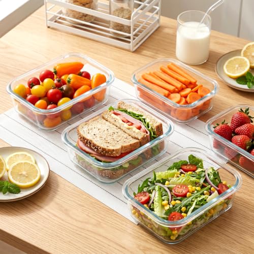 10 Pack 13oz Glass Meal Prep Containers with Glass Lids | Glass Food Storage Containers with Glass Lids, Airtight Lunch Containers for Microwave, Oven, Freezer and Dishwasher