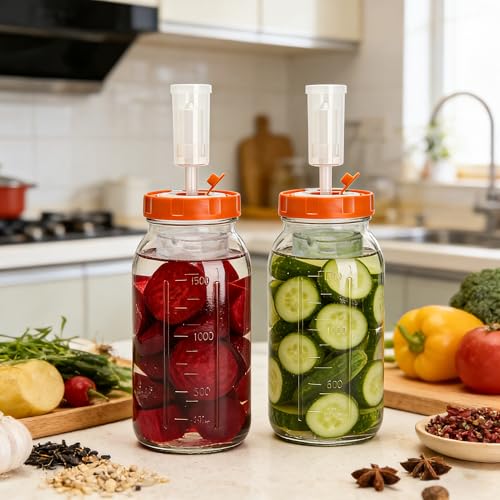 64oz/1.9L Fermentation Jar 2 Pack with 6 Set of Lids and Airlocks