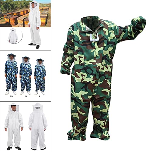 Bee Jacket,Professional Soft Beekeeping,Beekeeping Veil Protective Equipment,Full Keeper Suit with Beekeeper Hat for Men Women (Camouflage Green XXL) - color: Camouflage Green Xxl