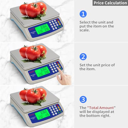 Large Digital Kitchen Scale 30KG Commercial Food Scale 66LB for Baking Bread Meat Stainless Steel Price Computing Scale LCD Display,Prep Counting Scale for Parts and Coins Adapter Included - color: GREY 30KG