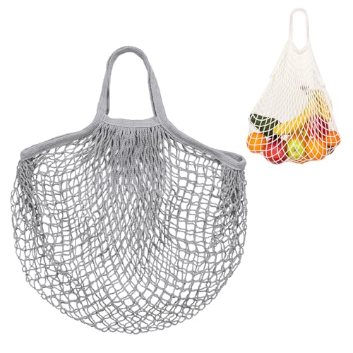 M METERXITY 1-Pack Cotton Mesh Bag, Reusable Washable Mesh Net String Grocery Bags, Reusable Produce Bags with Handle, Net Tote Bag for Fruits/Vegetables Shopping [Gray, Short Handle] - color: Gray