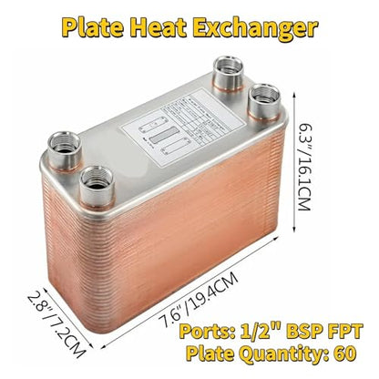 Female Thread Plate Wort Chiller Version 30 40 60 Plates Heat Exchanger Wort Chiller Stainless Steel Cooler Counterflow Chiller Water Heating GG(60 Plates) - color: 60 Plates