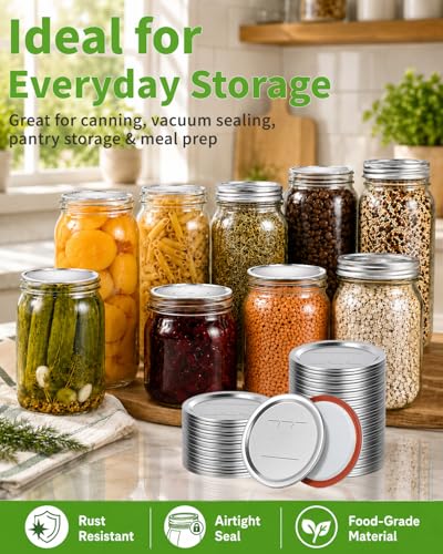 36Pcs Canning Lids Regular Mouth, 70mm Food Grade Mason Jar Lids, 100% Fit Airtight Lids for Ball and Kerr Preserving Jars - size: 36 Lids for Regular Mouth Jar