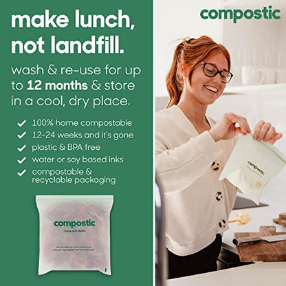Compostic Compostable Gallon Bags (100 Count) Bulk Pack — Resealable Zip-Seal, Plant-Based, Home Compostable, Freezer Safe, BPA-Free, Non-Toxic, GMO-Free Food Storage Bags - size: 90 Count, style: Gallon