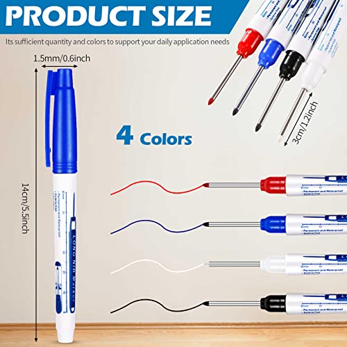 Gersoniel 4 Pcs Long Nib Marker 30 mm Deep Reach Markers Long Nose Waterproof Deep Hole Marker Carpenter Ink Reach Permanent Pens for Men Father Day Gift Carpenters Construction Builders 4 Colors