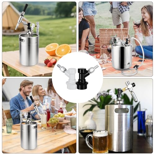 Ball Lock Keg Post Quick Disconnect Set Corny Keg Connectors, 19/32-18 Female Thread Keg Post 5/16’’ Gas and 1/4’’ Liquid Barb, Stainless Steel Ball Lock Keg Fittings with Hose Clamps for Home Brewing