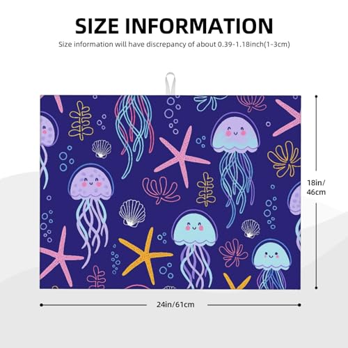 Cute Jellyfish and Starfish Dish Drying Mat for Kitchen Counter Microfiber Absorbent Reusable Washable 18x24in - color: Cute Jellyfish And Starfish