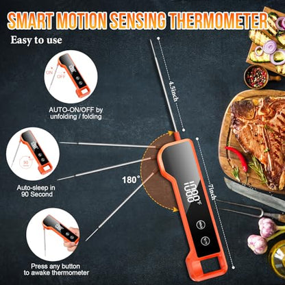Instant Read Food Thermometer, Kitchen Cooking Gadgets with Backlit LCD Display, Fast & Accurate Temperature for Meat, BBQ, Grill, Baking, Deep Fry, Candy Making - Waterproof & Easy to Use