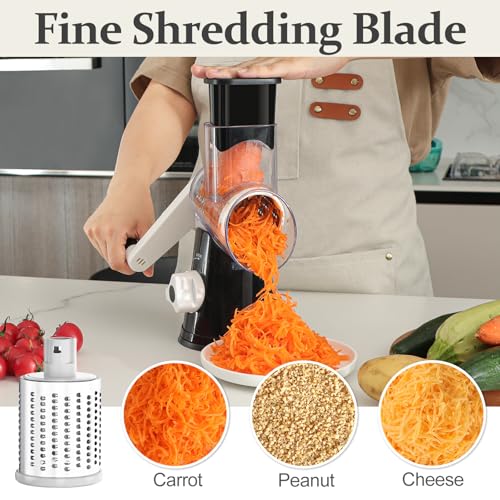 Cambom Rotary Cheese Grater Hand Crank Cheese Shredder for Fresh Cheese, Vegetable, Nuts,Non-slip Suction Base, Five Blades, Black - color: Black, size: 5 BLADES