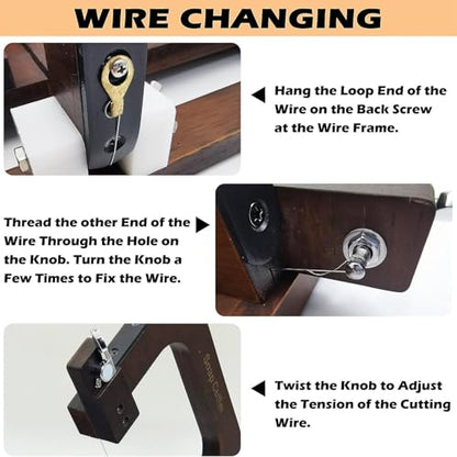 Adjustable Black Walnut Soap Cutter with Steel Wire, DIY Soap Slicing Tool, Includes 10 Replaceable Wires & Size Scale for Handmade Soap Making
