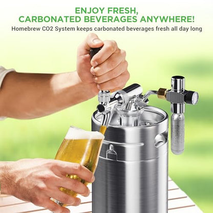 NutriChef Pressurized Growler Tap System, 128oz Stainless Steel Mini Keg Dispenser Portable Kegerator Kit, Co2 Pressure Regulator Keeps Carbonation for Craft Beer, Draft and Homebrew - size: 128oz