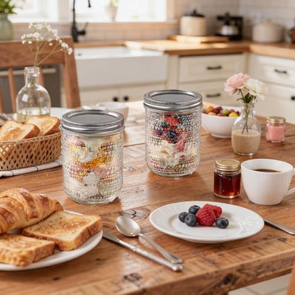 WELLIFE 6-Pack 16 oz Mason Jars with Lids – Wide Mouth Textured Glass Jars, Airtight Leak-Proof Canning Jars for Food Storage, Pickling, Fermenting, Freezing & Crafts - color: Dot Mason Jars 16oz-6Pcs
