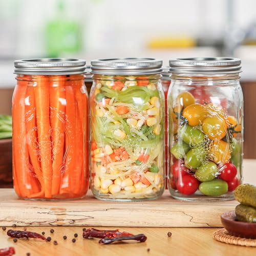 Esrentle Mason Jars 32 oz Wide Mouth - 12 Pack Quart Glass Mason Jars with Airtight Lids and Bands for Canning, Pickling, Food Storage, Fermenting, Leak Proof, Reusable - color: 32 oz-12Pack-Fruit