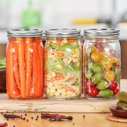 Esrentle Mason Jars 32 oz Wide Mouth - 12 Pack Quart Glass Mason Jars with Airtight Lids and Bands for Canning, Pickling, Food Storage, Fermenting, Leak Proof, Reusable - color: 32 oz-12Pack-Fruit