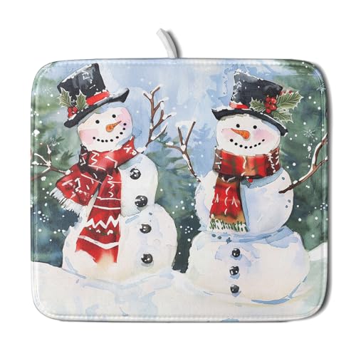 Winter Dish Drying Mat 16 x 18 Inch Xmas Snowman Pattern Dish Drying Pad Absorbent Microfiber Mats for Christmas Dish Rack Pad for Kitchen Counter Coffee Bar Decor - color: Winter Snowman, size: 16" x 18"